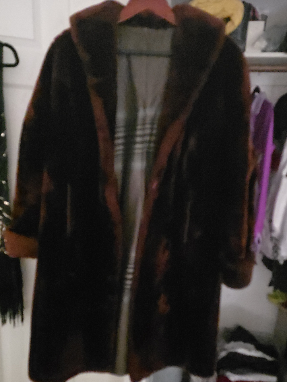 Vintage Brown Fur Hooded Pea Coat